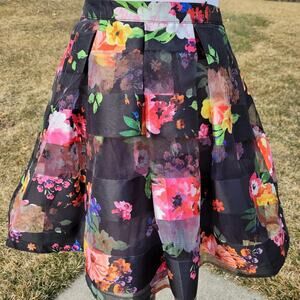 Sequin Hearts Flirty Sheer Lined Black Floral Skirt size 1 (00)